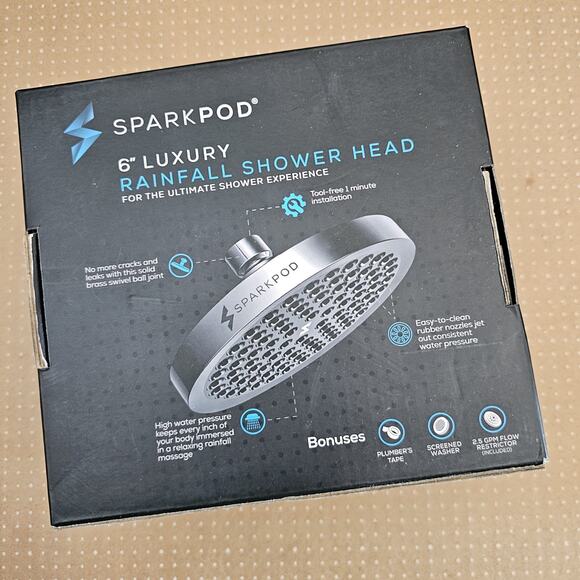 SparkPod 6" Luxury Rainfall Shower Head Black High-Pressure Black Matte - Picture 4 of 8